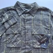 New Kenneth Cole Gray Plaid Flannel Long Sleeve Slim Fit Light Weight Mens M