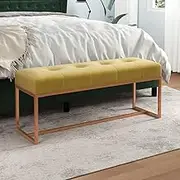 Mustard Yellow Velvet Bench - 110x36x45 cm, Luxurious Soft Seat for Bedroom, Entryway or Living Room, Comfortable and Multifunctional Seating Solution, Foam Padded Upholstery