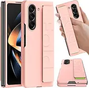 [Jarttarn] Compatible with Samsung Galaxy Z Fold 5 Case with Strap,Hard Shockproof PC Cover Camera Protective Slim Thin Case for Z Fold 5 Phone Case Strap (Pink)
