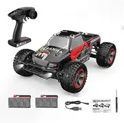 UONNO 1:10 Hobby RC Truck for Adults, 48+KM/H Fast Remote Control 4WD Car, All Terrain Rock Crawler Truck for Boys, Off-Road Racing Car with 2 Batteries & Lights (Red)
