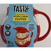 Tasty 1.5 Quart Glass Microwave Popcorn Popper Red