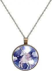 [FVQL] Stainless Steel Necklaces for Girls Boys, Pendant Necklace, unicorn and clouds, 19.5in/50cm, Glass, glass