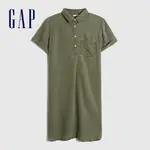 GAP 女裝 萊賽爾短袖襯衫式洋裝-軍綠色(803140)