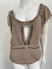 NWT Alberta Ferretti Fringe Top Knit Beige SZ 6 US $750