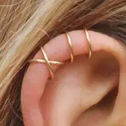 925 Sterling Silver Ear Cuff 1 Pair - Cross - Gold - One Size