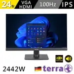 【TERRA 沃特曼】2442W 24型 IPS 100HZ 廣視角無邊框螢幕(3年保固/內建喇叭/零閃屏、低藍光)