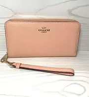 NWT Coach Long Zip Around Wallet Crossgrain Leather Faded Blush C3441