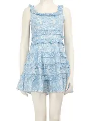 Blue Floral Ruffle Mini Dress