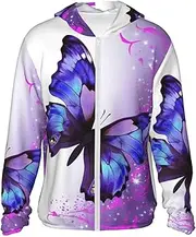[LHBWCVN] UPF 50+ Light Jacket Full Zip Sun Protection Hoodie for Women Men Long Sleeve Flower Butterfly Sun Shirts