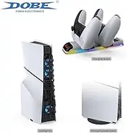 DOBE 3-in-1 PS5 Slim Kit, PS5 SLIM Console Stand with Cooling Fan and Dual Charging, Built-in Colorful Ambient Light