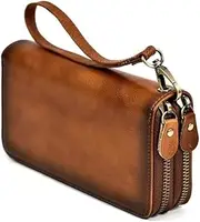[KXUISDUJ] Vintage Genuine Leather Long Wallet Leather Purse for Men Clutch Purse Double Zipper Card Holders (Color : B, Size : One Size), A