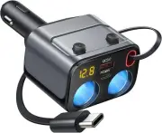 Car Cigarette Lighter Splitter, 120W 2-Socket Cigarette Lighter Adapter