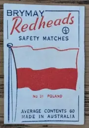 1957 Brymay Redheads Unused Label Flags Around the World #31 Poland NM.