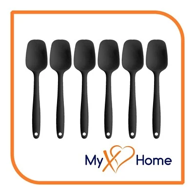 8" Black Silicone Spoon/Spatula 1 Tool w/ 2 Uses (1, 2, 4 or 6 Tools)