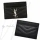 [二手] YSL SAINT LAURENT CASSANDRE LOGO 魚子醬皮革絎縫卡夾（黑銀）