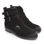 Men Paul Branco Monk Strap Boots 42 / 9 Burnished Black Suede Shoes New in Box