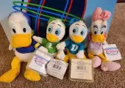 Disney Mini Bean Bags Donald Duck Louie Dewie Daisy Duck NWT