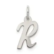Sterling Silver Rhodium-Plated Script Letter R Initial Charm