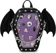 [fancybag] Goth Coffin Backpack with Detachable Bat Wing Halloween Coffin Ita Punk Shoulder Bag for Enamel Pins Bag