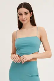 Blue Ponte Scarf Crop Top - Size 14, Women's Singlet