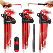 SEDY 30-Piece Long Arm Ball End L-Hex & Torx Key Set with Metric & SAE, Red