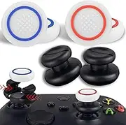 NO Falling Off Thumbstick Extender x 2 & Thumb Grip x 4 for xbox series & xbox one Controller (White Red + Blue Ring)