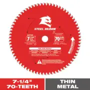 7-1/4In. X 70-Teeth Steel Demon Carbide-Tipped Saw Blade for Thin Metal