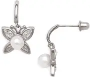 [JewelryWeb] 14k White Gold White 5x5mm Freshwater Cultured Pearl and CZ Simulated Diamond Butterfly Angel Wings Screwback Earrings Stud Earring for Women
