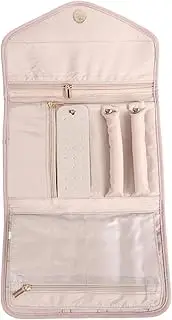 OSOLADY Portable Travel Jewelry Organizer Roll Chic Jewelry Storage Bag with Magnet Clasp Stylish Design for Rings Earrings Necklaces for Travel Parties Elegant Pouch Nude