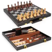 Chess Checkers Backgammon Set 3-in-1 Board Games Sets for Kids & Adults，15"