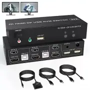 HDMI Displayport HDMI KVM Switch Dual Monitor DP USB KVM Switch Box 2X2 4K 60Hz