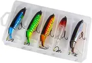 Eigell 5 Pieces Hard Lures Swimbaits Jerkbait Sinking Lure Set Crankbait Plopper Fishing Lures Set for Perch Pike Trout