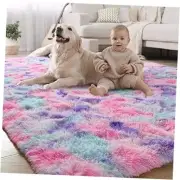 Luxury Fluffy Rainbow Area Rug for Girls Bedroom 4x6, Soft Fuzzy Kids Rugs