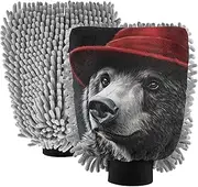 XYMZR Bear Hat Red Absorbent Microfiber Car Wash Mitt, Funny Cute Anime Scratch Free for Cars Cleaning, Home Cleaning Mitts, 2 Pack, 10.24” L x 7.09” W