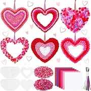 Jetec 24 Sets Heart Paper Suncatcher Kits Valentine's Day Window Art Kit Heart Tissue Paper Craft DIY Window Stained Glass Effect Suncatchers for Valentine's Day Party Favors (Paper,Beads, Balls)