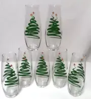 Libbey Christmas Swirl Tree w/Star double sided Glasses Flute Stemless Set 7 NEW