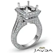 Diamond Engagement Halo Pave Ring Emerald Cut 2.1Ct Semi Mount 18k White Gold
