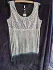 NWT Stretchy Little Black Dress With Sequin Bodice And Ombre Fringe Size L 16 18