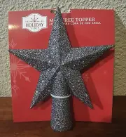 Holiday Time Mini Gray Glittering Star Christmas Tree Topper