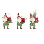 HL Christmas Decor - Miniature Resin Santa Elf Gnome Ornaments 3pc Set