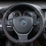 Genuine Leather Car Steering Wheel Cover Soft Anti slip Steering-Wheel Braid 100% Cowhide Braid With Needles Thread 38cm Black Red