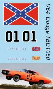 1/64 Decals for General Lee Hazzard Dodge Charger TB Decal TBD1050
