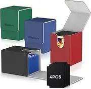Mlikero 4 Pack Large Card Box With 4 Dividers - Fits 100+ Single Sleeved Cards, Compatible With MTG Trading Commander Deck - Premium Leather Box for Trading Cards