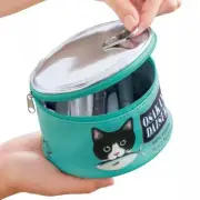 Large Storage Bag Creative Cat Eating Fish Pattern Canned Type Cosmetic Bag AU