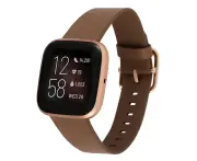 WASSUP Compatible for Fitbit Versa/Fitbit Versa2/Fitbit Versa Lite Genuine Leather Bands Replacement Wristbands Straps-Brown