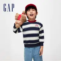 在飛比找momo購物網優惠-【GAP】男幼童裝 Logo圓領大學T-藍白條紋(89159