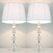 2x Bead Acrylic Bedside Table Lamps w/ White Shades
