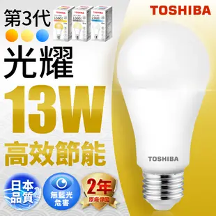 Toshiba東芝 第三代 光耀13W 高效能LED燈泡 日本設計 白光 20入