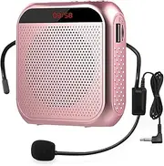 Portable Voice Amplifier with Wired Microphone Headset Rechargeable PA System Speaker Personal Microphone Speech Amplifier Power Amplifiers Loudspeaker for Teachers/Metting/Tour Guide (Rose Gold)