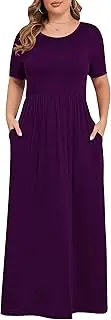 [KARALIN] Women's Plus Size Short Sleeve Loose Plain Casual Long Maxi Dresses with Pockets